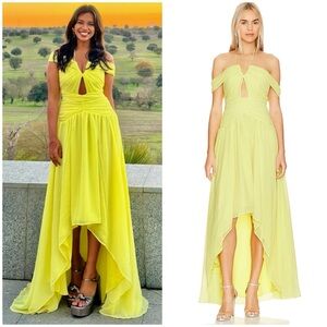 NWT Lovers + Friends Yellow Rory Yellow Hi Low Maxi Dress Gown SZ XS